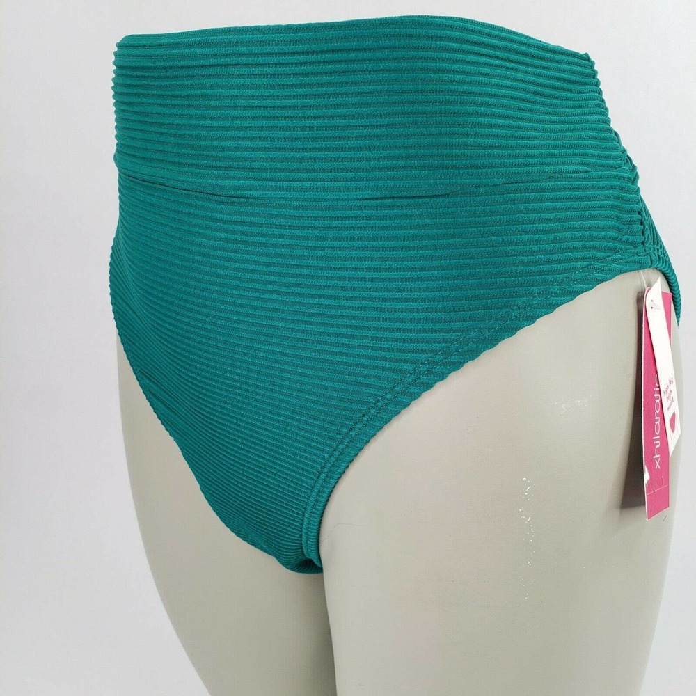 High Leg & Waist Bikini Bottom Juniors 15/17 Womens 12/14 Jungle Green Ribbed